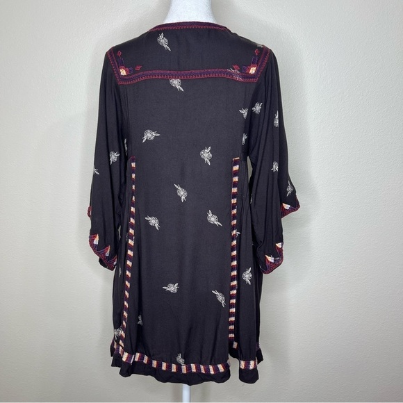 Free People Tulum Embroidered Aztec Boho V-Neck Kimono Sleeve Mini Dress XS - Picture 9 of 13